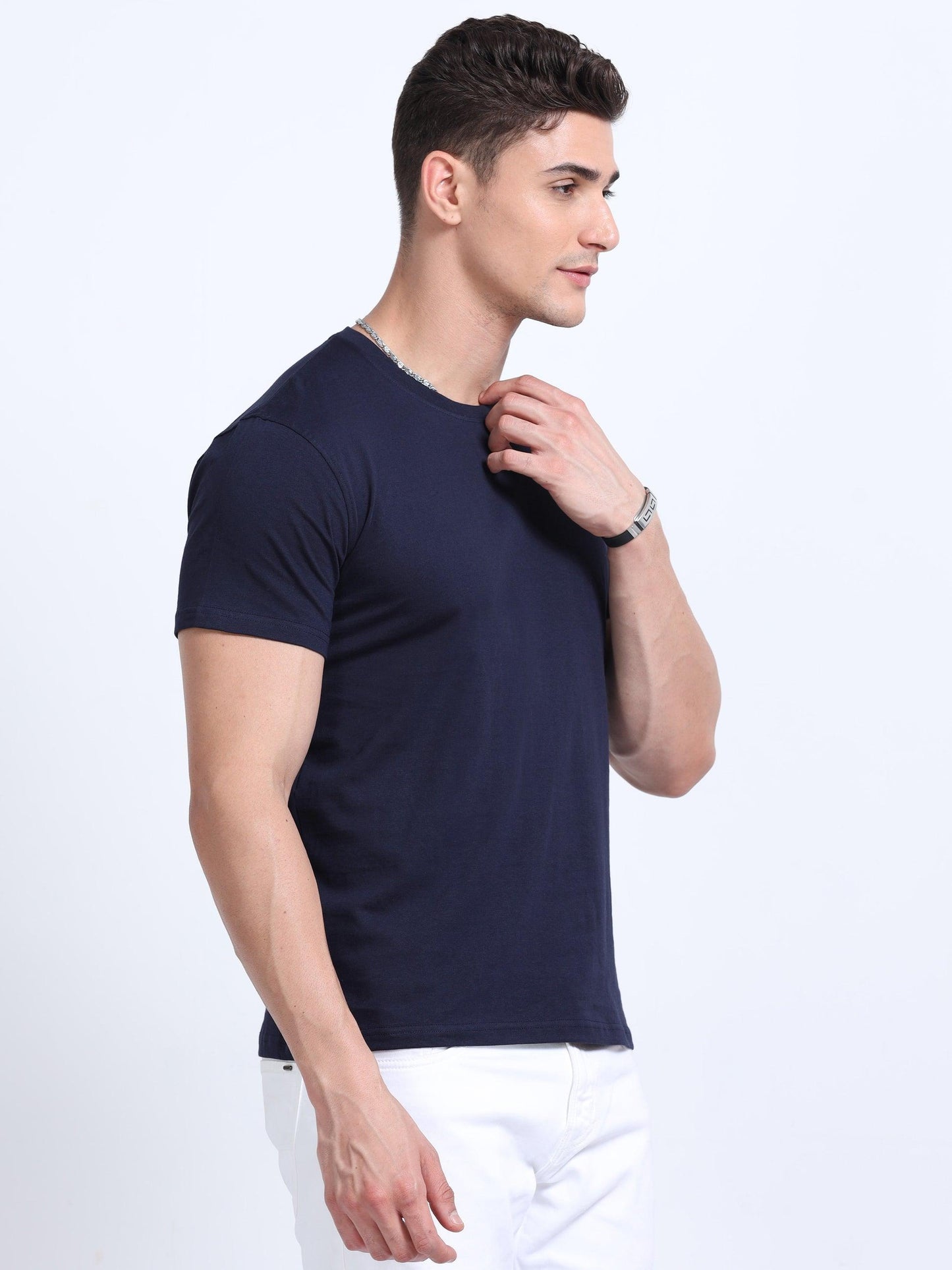 Pure Cotton Plain Navy Blue  Tshirt 