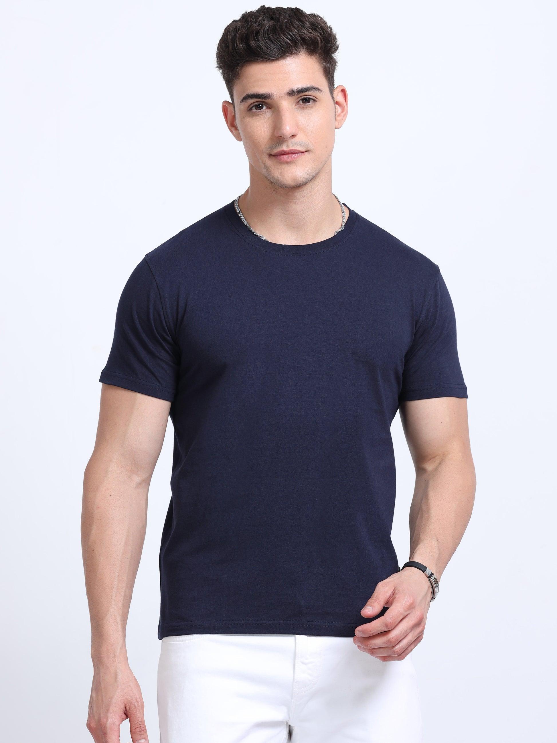 Pure Cotton Mens Navy Blue Tshirt