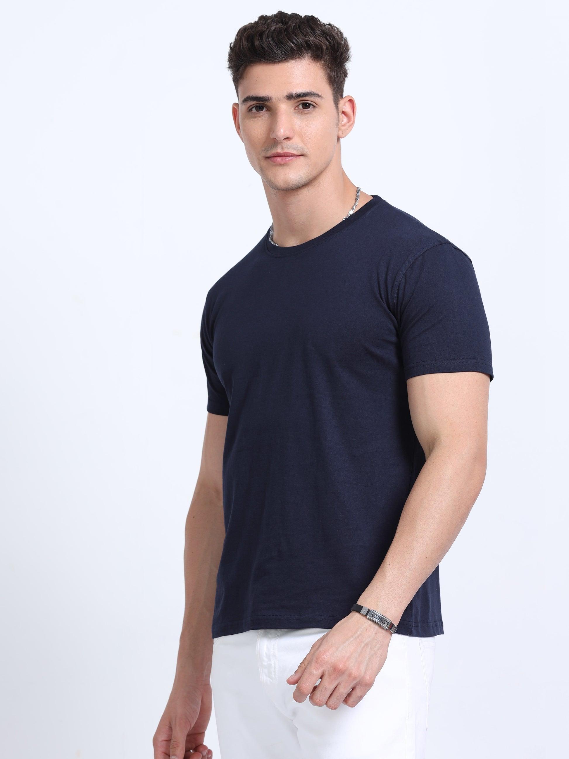 half sleeve navy blue tshirt for men  